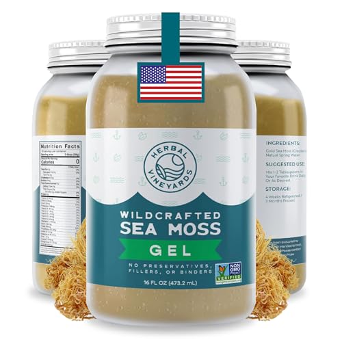 Herbal Vineyards Wildcrafted Irish Gold Sea Moss Gel 16 Oz - Organic Seamoss Gel Made with Dried Seaweed & Fresh Sea Vegetables, Natural & Plant-Based, Harvested in Pristine Waters, USA