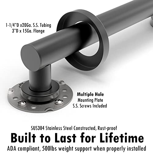 Ameriluck 1-1/4 X 24 Inches Stainless Steel Designer Grab Bar For Bath Safety, Collection Glacier, Ada Compliant 500Lbs Loading Capacity, Matte Black #TOP3