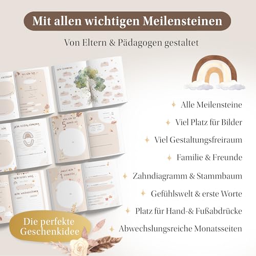 EULENTALER® Das Original Babytagebuch Boho I Von Pädagogen gestaltet I Mit süßen Waldtieren & stabilem Papier I Viel Platz für Fotos I Babyalbum Mein erstes Jahr – Geschenk zur Geburt & Babyparty 5