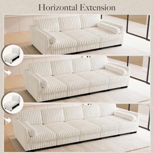 Image of Belffin Modular Sectional Sleeper Sofa Bed with Extendable Length Corduroy Couch Deep Seat Cloud Couch for Living Room. Beige Convertible Sectional Sofa Bed