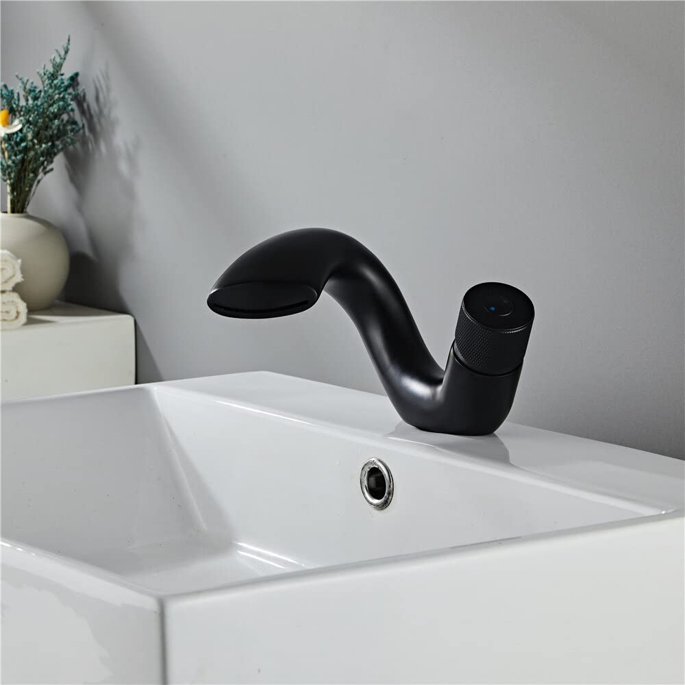 NURUGURE Bathroom Basin Faucet, Chrome Black Gold Bathroom Basin Faucet Waterfall Spout Hot Cold Mixer Tap for Vanity Sink