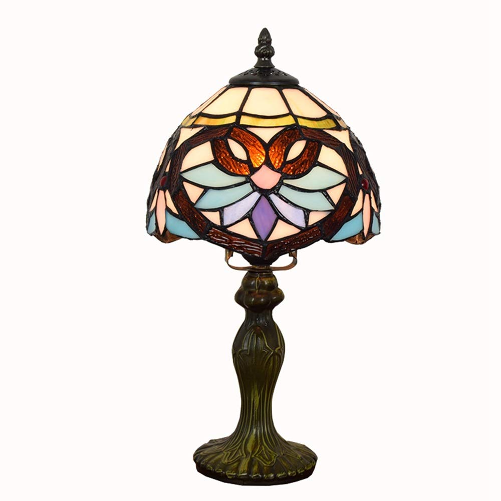 Aioneer 20Cm European Retro Creative Tiffany Stained Glass Bedroom Bedside Counter Lamp Baroque Love Bar Small Table Lamp