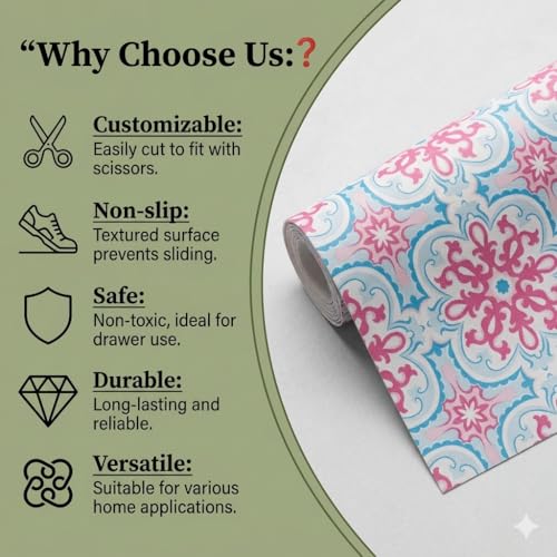 Image of Dribble EVA Shelf Liner Mat 45x500cm Roll, Non Slip Drawer & Cabinet Liner for Kitchen, Waterproof Oilproof Washable Fridge Mat, Anti Skid Cupboard Wardrobe Multipurpose Mat (Red /Blue Mandala Art)