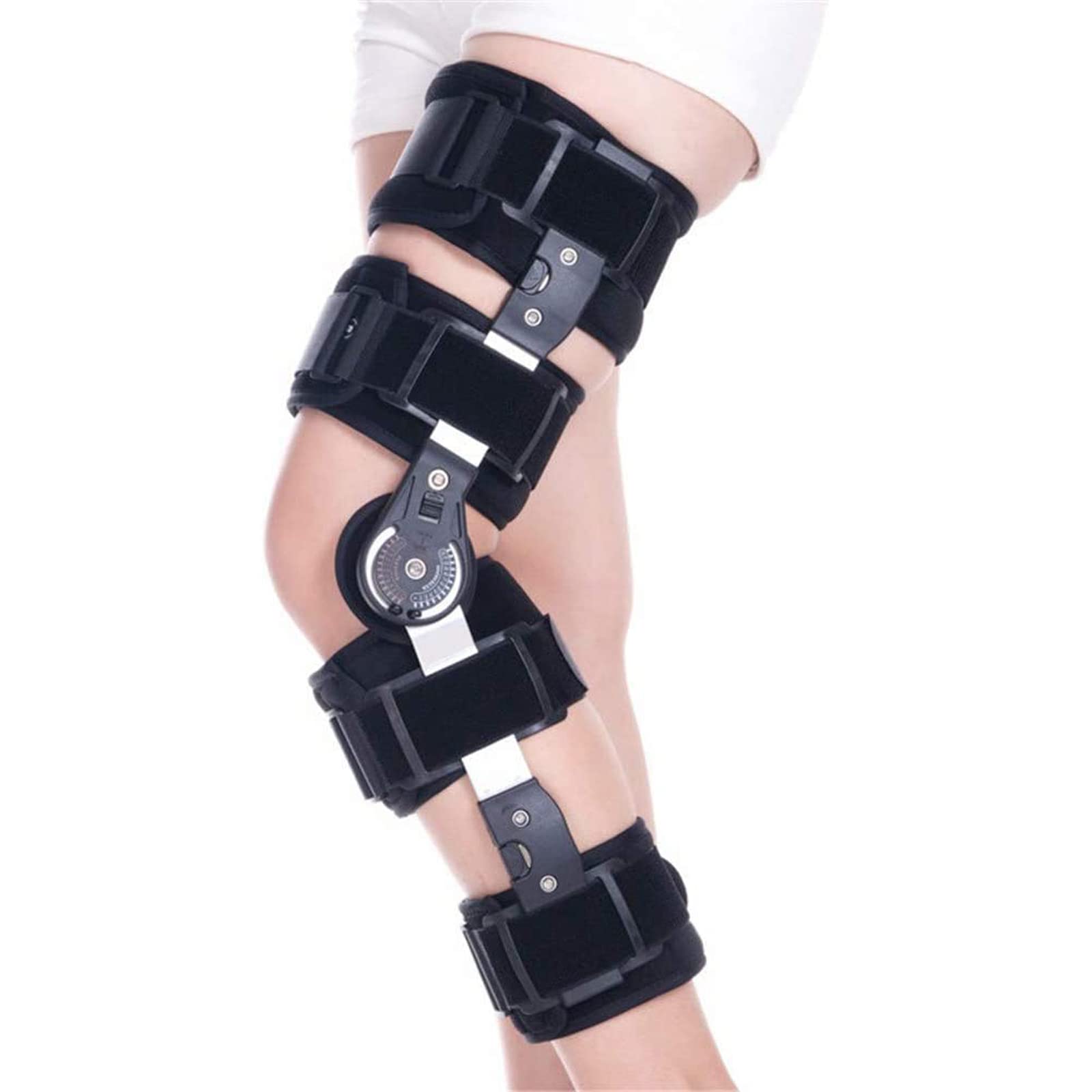 Tutore per Ginocchio, Tutore per Ginocchio Rom Incernierato per La Stabilizzazione del Recupero, Stabilizzatore di Supporto Ortopedico Medico Regolabile, Universale, Idea,Black