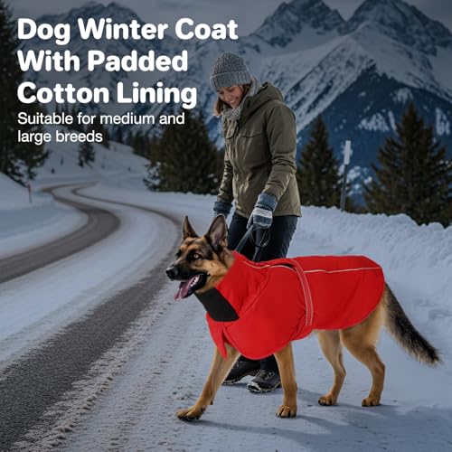 Warme Hundemäntel, wasserdichte Reflektierende Hundejacke, Winddichter Wintermantel mit Hohem Kragen Weichem Fleecefutter, Verstellbare Passform Hunde Hundemantel Für mittelgroße bis große Rassen