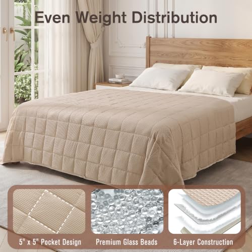 Image of Topblan Cooling Weighted Blanket for Adults, 12lbs 48 x 72 for Summer | Cozy and Breathable Waffle; Soft; Machine Washable; Filled with Glass Beads; Heavy Throw for Hot Sleepers in Bed; Taupe