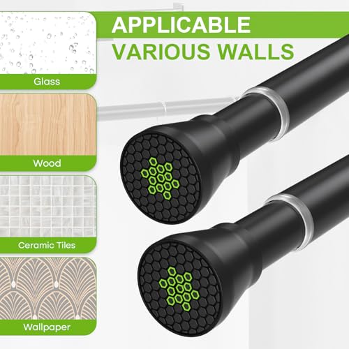 Image of Shower Curtain Rod 45 to 77 Inches 2Pack Black Tension Curtain Rod No Drilling Shower Rod Tension Rod Adjustable Curtain Rod Tension Rod Shower Rods for Bathroom,Windows,Kitchen