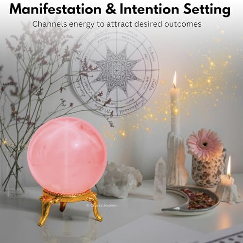 Image of Certified Star Rose Quartz Crystal Ball for Meditation | Premium Crystal Vastu Items for Home and Feng Shui Items for Good Luck - Pooja Supplies and Spiritual Practices (1.5 inch Inch)