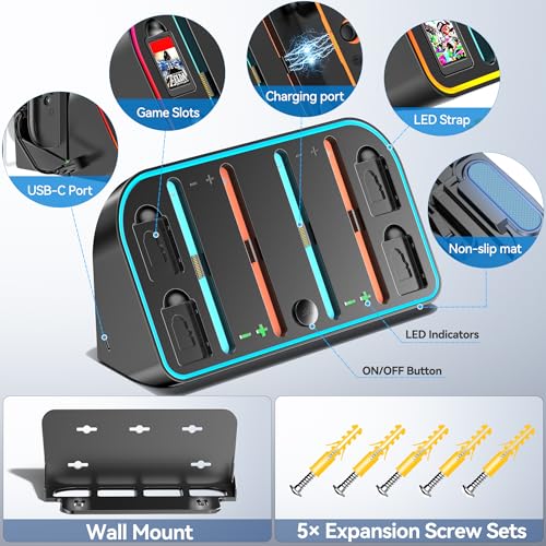 Soporte de Pared para Switch 2 con Cargador, Soporte Pared para NS 2 Consola, Base Cargador Joy-Cons 2 con 7 Luces RGB, Accesorios Switch 2 - imagen 2