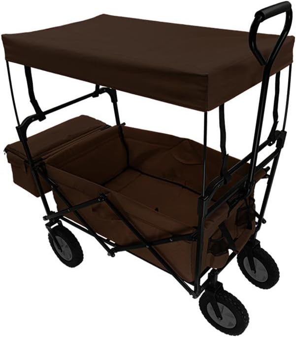 Collapsible Folding Utility Wagon with Canopy,Garden cart,Outdoor,Shopping (Brown)