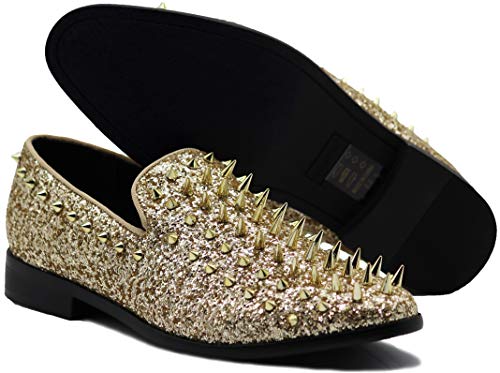 Image of SPK16 Men's Vintage Spike Dress Loafers Slip On Fashion Shoes Classic Tuxedo Dress Shoes
