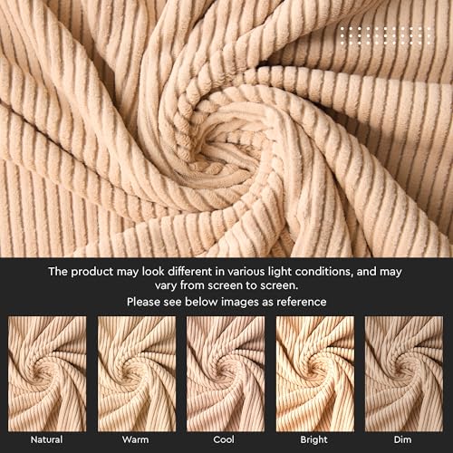 Image of Encasa XO Corduroy Fabric by the Meter, 59 inch Wide Premium 238 GSM Polyester Upholstery & Sewing Material, Soft Ribbed Beige Fabric for Sofa /Cushion Covers, Trousers, Curtains & DIY Crafts