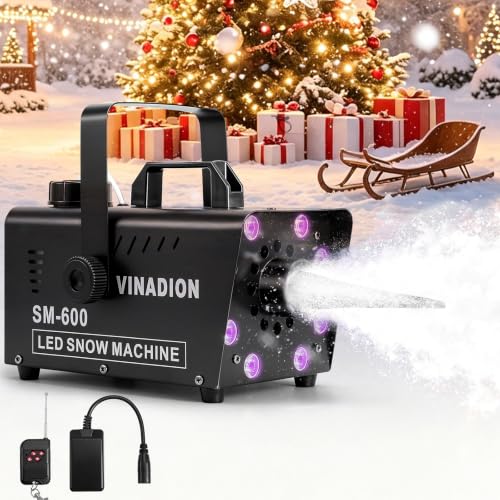 Halloween 600W Snow Machine, Portable Snow Maker with Wireless Remote & Metal Housing, 8 LED...