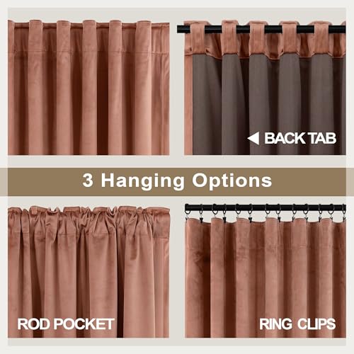 Image of Pitalk 96 Inch Cinnamon Velvet Blackout Curtains Chic Modern Farmhouse Vintage Luxury Back Tab Pleated Thermal Insulated Light Blocking Velvet Drapes for Bedroom Living Room Wide 52x96 in Long 2 Panel
