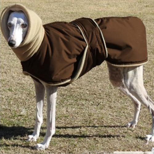 寒い天候用の大型犬用ペット用暖かいコート、防水犬用冬用コート、中型犬と大型犬用のフリース裏地とリーシュホール付きの犬用タートルネックの快適なジャケット,ブラウン,2XL