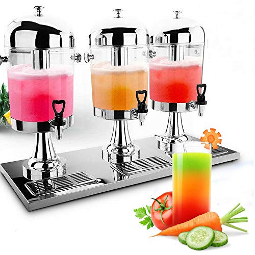 Dyrabrest Stainless steel Beverage Dispenser 24L/6.3 Gallon Three Heads Cold Drink Milk Juice
