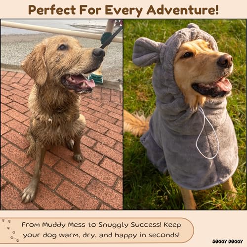 SOGGYDOGGY® UK: Luxuriöser Hunde-Trocknungsmantel, super saugfähiger Mikrofaser-Hunde-Bademantel mit Kapuze, schnell trocknend in Minuten, dicker & weicher Bademantel - Bad, Pflege & Reise, bedeckt