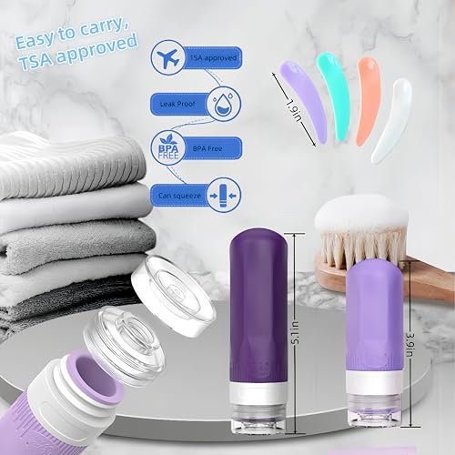 18 Pack Travel Bottles Set - TSA Approved Leak Proof Silicone Squeezable Containers for Toiletries, Conditioner, Shampoo, Lotion & Body Wash Accessories (Purple and dark blue)4