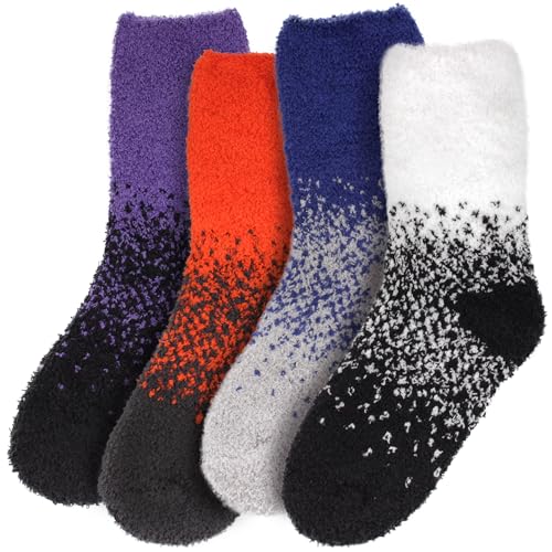 Image of BambooMN Colorful Fuzzy Socks - Assorted Super Soft Warm Microfiber Comfy Home Socks - Value Pack
