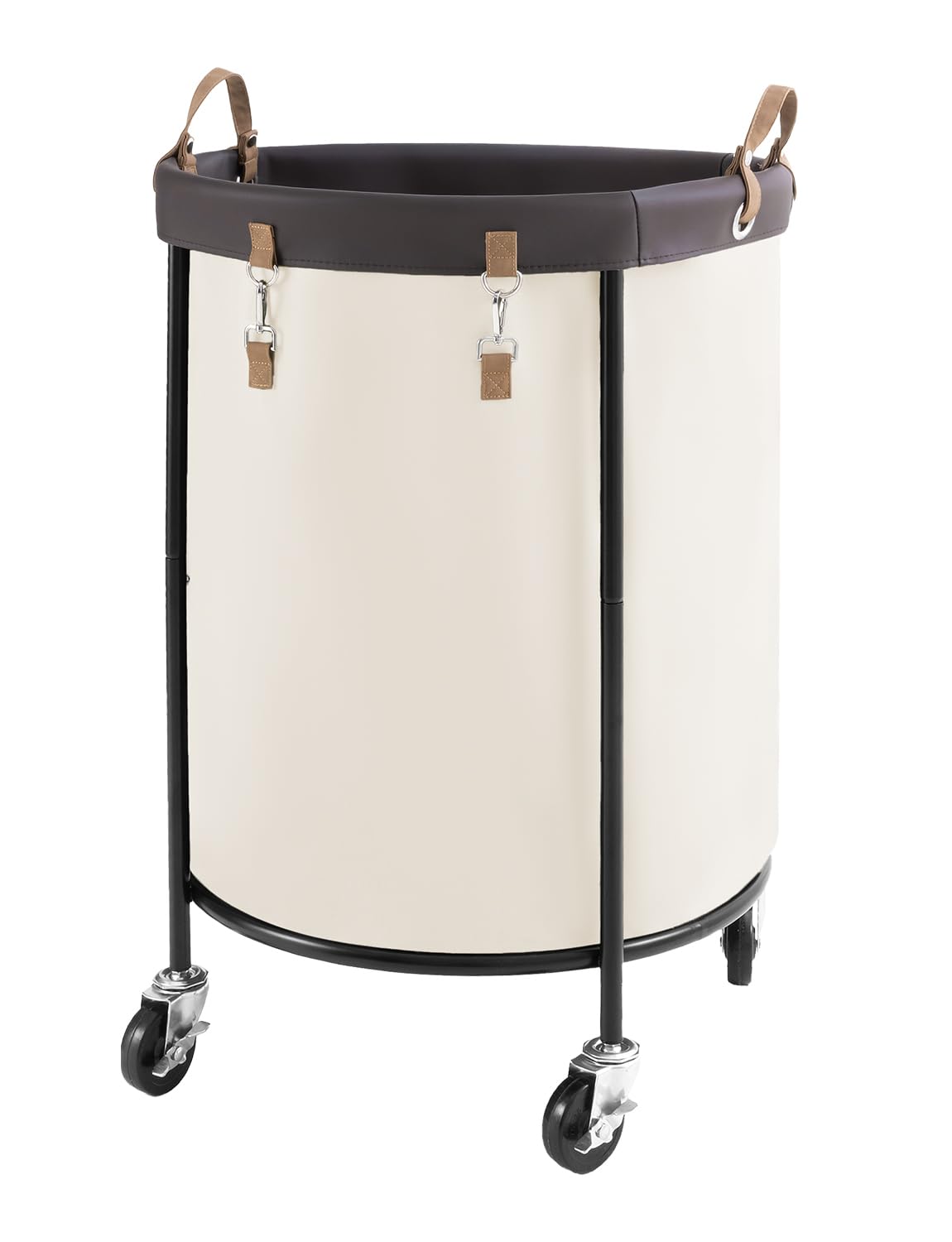 StorageWorks 170L Rolling Laundry Basket, Clothes Hamper with Wheels, Round Clothing Cart with Steel Frame and Removable Bag, 4 Casters and 2 Brakes, Beige, 1-Pack