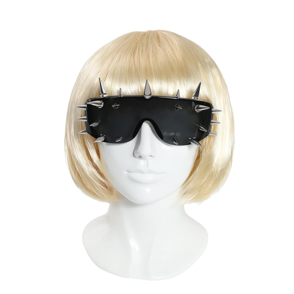 Lady G Costume Punk Spike Black Sunglasses with Short Blonde Bob Wig – Pop Star Diva Fancy Dress Costume Accessory Set for Parties & Halloween