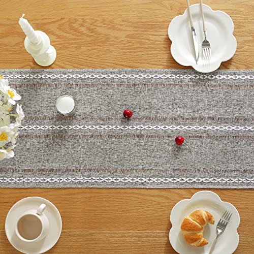 Jiale Table Runner, Rustic Farmhouse Table Runners With Tassels, Boho Cotton Linen Table Runner For Table Decorations, Holiday Party And Wedding, 72 Inches, Brown #TOP2