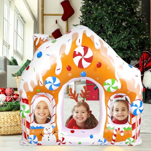 Image of Colingmill 55 Inch Christmas Gingerbread House Photo Frame Inflatable Balloon Decorations Photo Backdrop Booth Selfie Frame Background for Xmas Gift Party Supplies