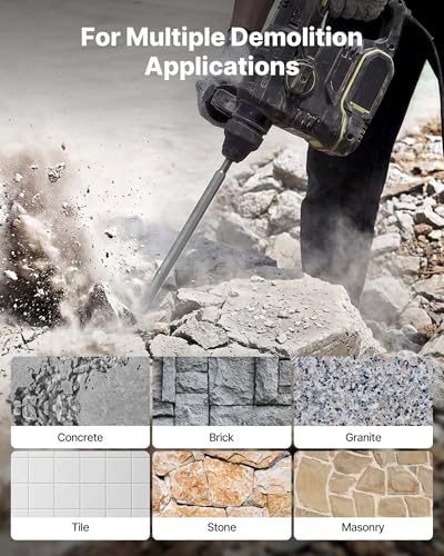 Image of VEVOR SDS Plus Chisel Set, 4 pcs SDS Plus Rotary Hammer Drill Attachments, Includes Point, Flat, & Angled Spade Chisels, Heat Treated 40Cr Alloy Steel, Sharp Edge for Demolition, Concrete and Brick