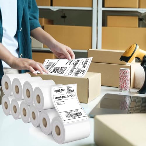 Image of Amazon Basics 70gsm Thermal Label Printer Paper - 4 inch x 6 inch (100 x 150 mm)| Ideal for Shipping, Parcel, Barcode, and Address Labels - 400 Labels per Roll (Pack of 10)