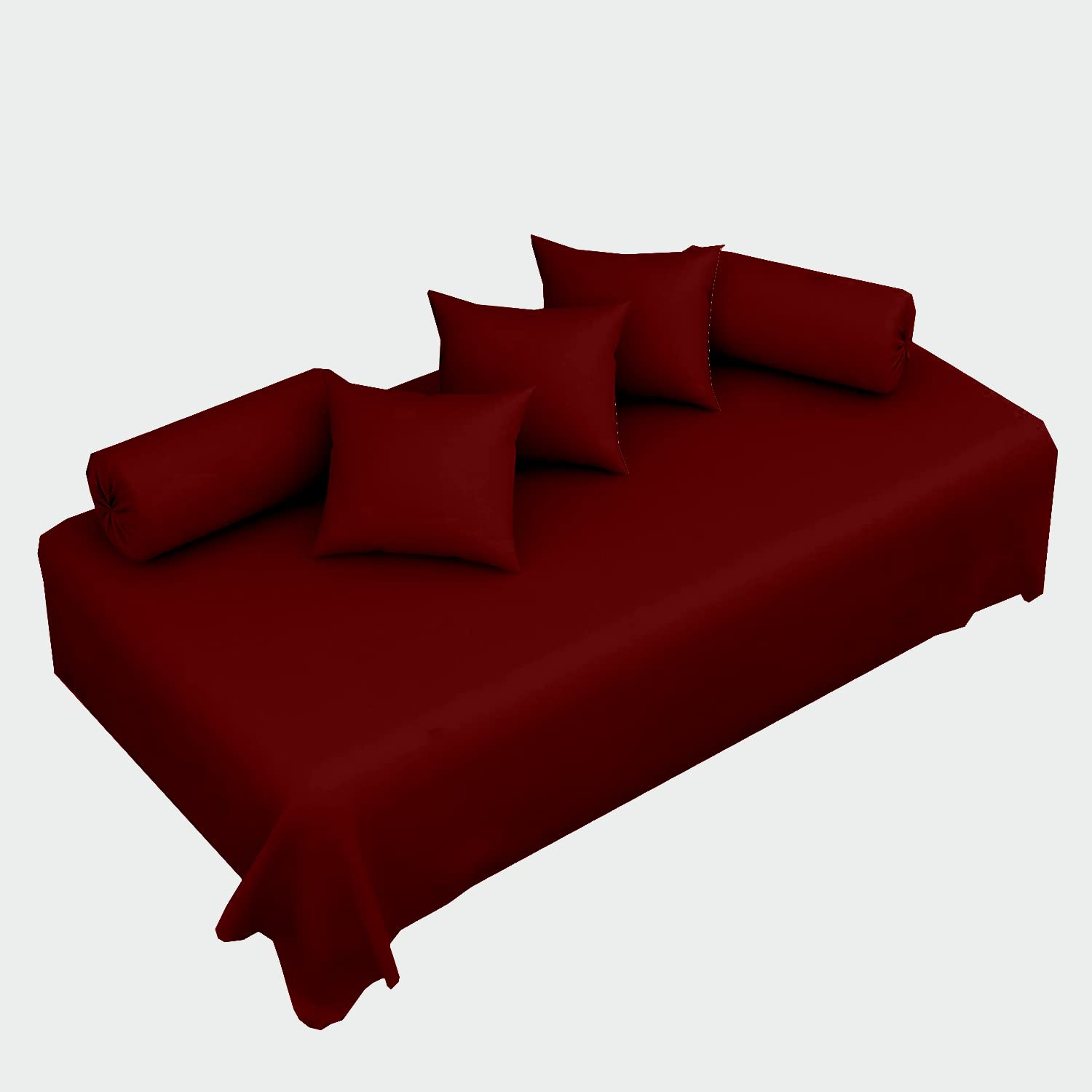 Mahaveer Cotton 6 Piece Diwan Set Microfiber Set Include 1 Bedsheet, 2 Bolster Cover and 3 Cushion Cover (Single_Burgundy)-image-7