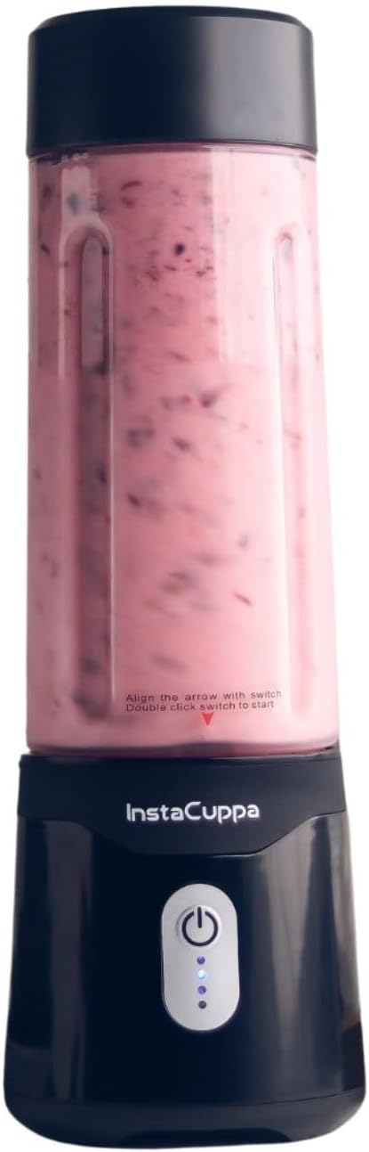 InstaCuppa Stainless Steel Portable Blender for Smoothies & Juices,Mixer Juicer that Crushes Ice,Electric Shaker USB Rechargeable Battery with 4000 mAh 230 Watts Motor,500 ML Juice Maker,Black