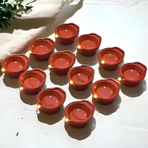 Image of Water Sensor Diya Set Water Sensor LED Diyas Decorative Diya Decorative LED Lights E-Diya I Battery Operated (12)