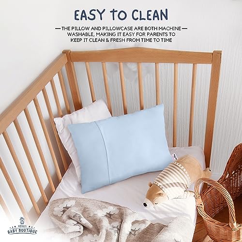 Image of Blue - Kona's Perfect Toddler Pillow With Softest Pillowcase - 13 x 18 Inch - for 2 and 3 Year Olds