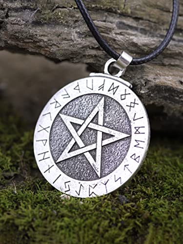 HAQUIL Pentagram Pentacle Necklace, Wiccan Runes Futhark Pentagram Pendant Necklace, Faux Leather Cord4