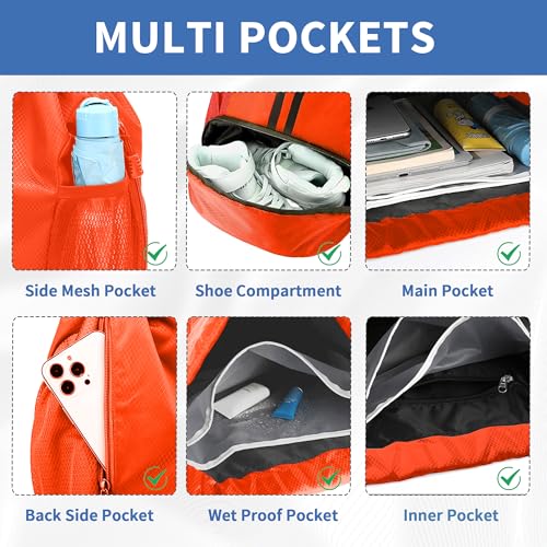 Image of JELUTAR Drawstring Backpack Gym Bag with Shoes Compartment, Red