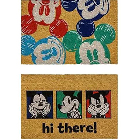 Gertmenian Disney Mouse Doormat Rug Front Door Coir Mat Welcome Home Indoor Outdoor Entryway Carpet, 2-Pack 20x34, Retro Mickey Faces/Hi There Cover