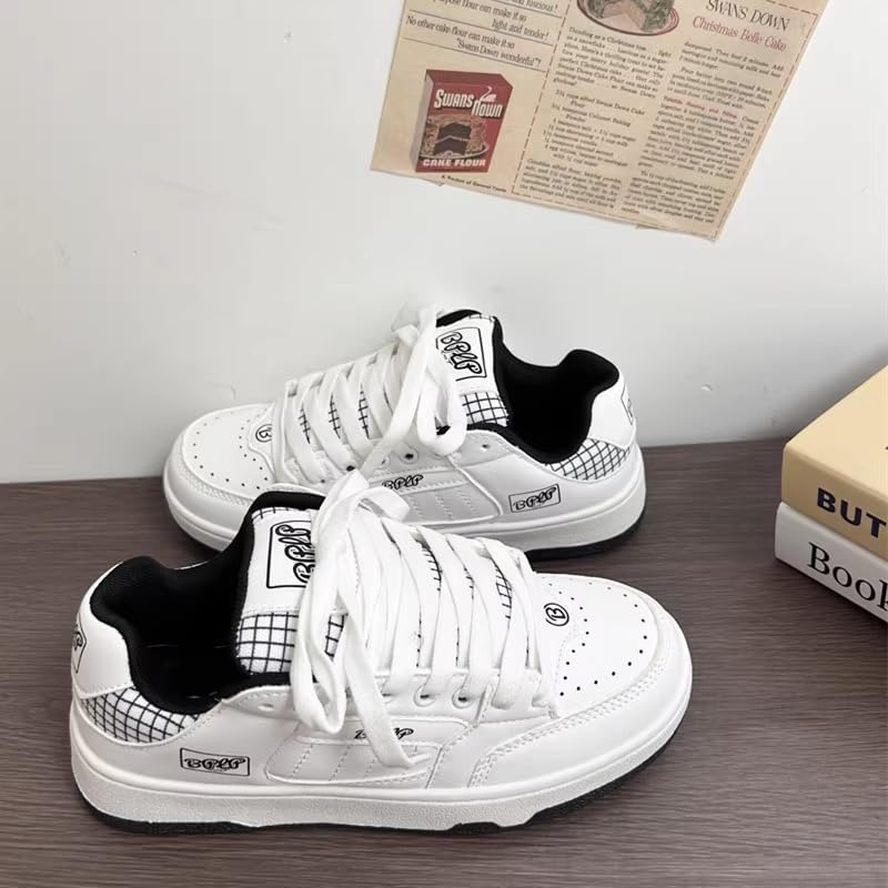 NICO×ASH Chunky Y2K Retro Skate Shoes for Women Fashion Checkerboard Pattern White Sneakers Versatile Casual Footwear3