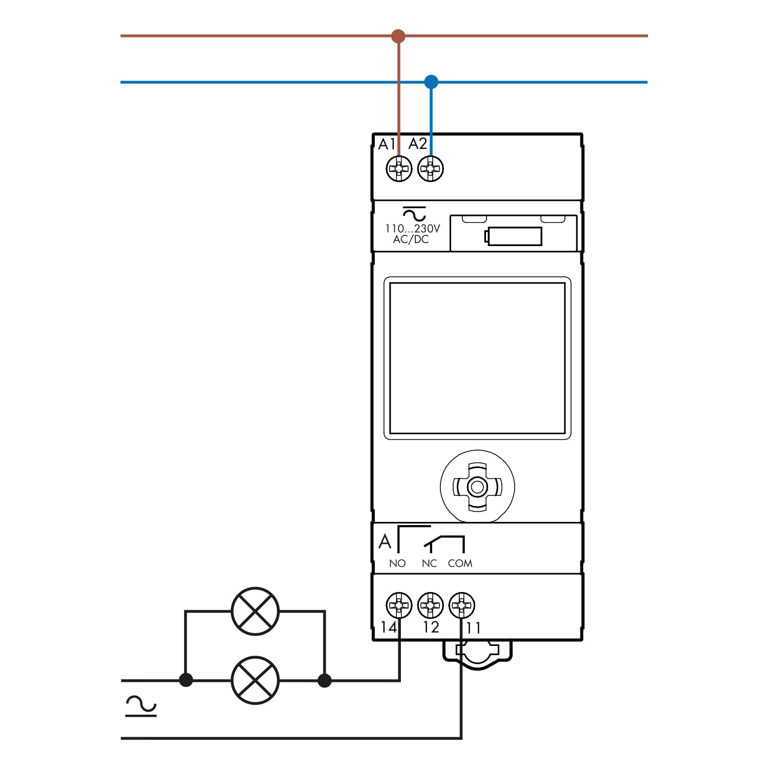 Finder Interruttore Orario Digitale NFC Settimanale Tipo 12.61. Dotato di 1 contatto di scambio 16 A. Con display LCD. Modalità di programmazione classica/smart