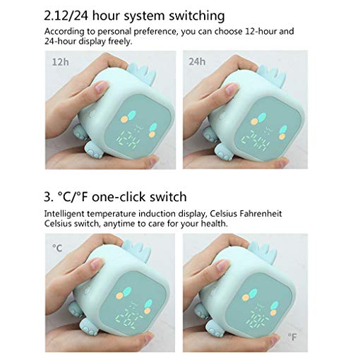 Peiiwdc Despertador infantil, lindo relógio de cabeceira de dinossauro, treinador de sono infantil,