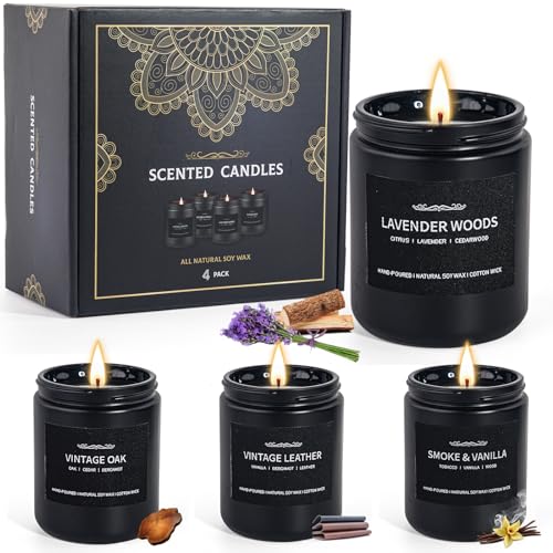Scented Candles for Men, Scented Candles Set Soy Candles for Home Him,4 Pack Mens Candles Father's Day Gifts Gifts for Men Scents of Leather/Oak/Lavender Wood/Smoky Vanilla - Image 3