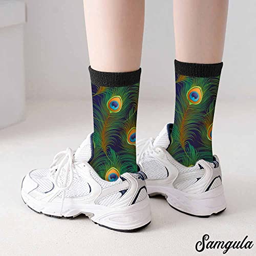 Image of Crew Socks for Woman Size 6-8 Tropical Wildlife Bright Teal Girls Socks