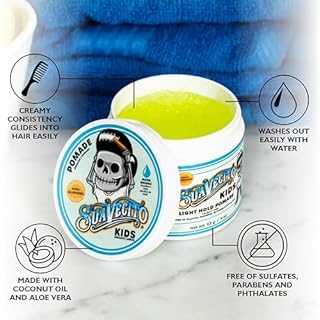 Suavecito Kid's Pomade Calming Chamomile Scent Light Hold 4 oz. - Water Based Flake Free Hair Gel - Dermatologist-Tested, Hypoallergenic Formula - Free of Sulfates, Parabens, and Phthalates