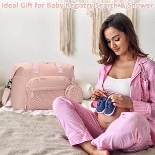 Image of Tenot Diaper Bag Tote with Pacifier Case, Baby Bag for Women with Shoulder Straps, Travel Diaper Tote for for Mom and Dad Pink