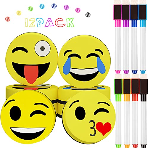 4PCS Tableau Blanc Gomme+8 Marqueur Magnétique Effaçable à Sec Stylo Marqueur de Tableau Blanc pour Réfrigérateur Planche,8 Couleurs pour Enfants salle de Classe, à l'école, les Enseignants