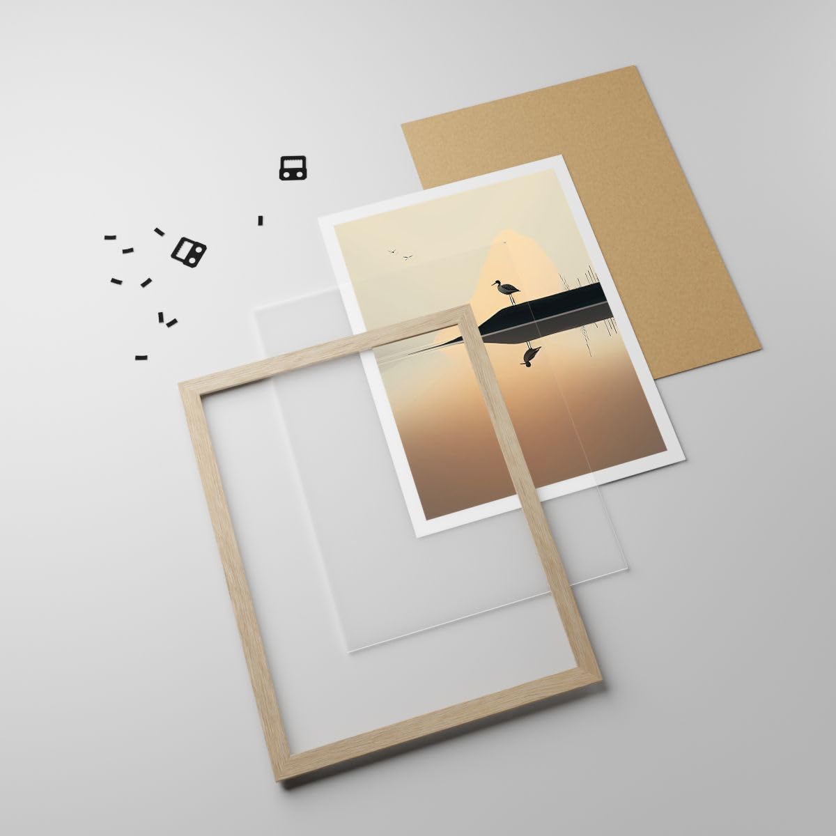 ARTTOR Poster Wandbild Kunstdruck 50x70cm Landschaften Natur - 6010 - P2N | Vogel Landschaft Minimalismus Vertikal mit hellem Eichenrahmen Wohnzimmer Schlafzimmer Küche Büro Wanddeko Kunstposter ARTTOR
