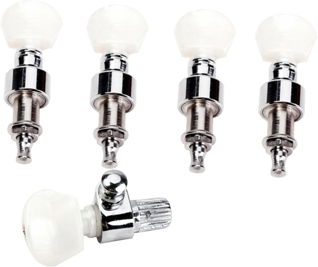 SHOWERORO Banjo Geared Machine Heads Tuner Kit 5pcs Acoustic Banjo Tuning Keys Plastic Buttons