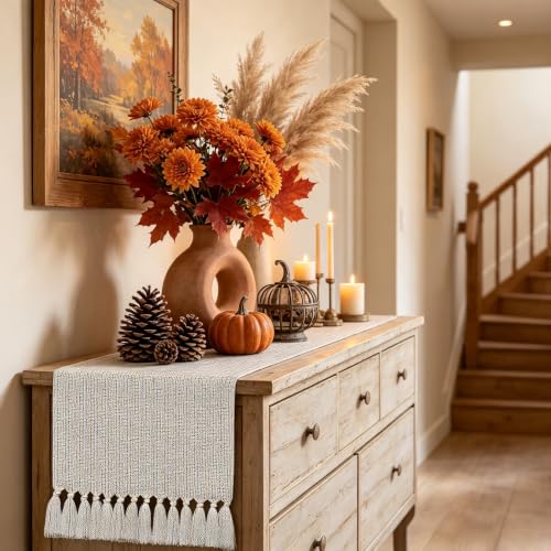 Sofevaim Boho Fall Table Runner 13x72 Inch, Linen Woven Dresser Runner - image 1