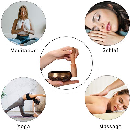 Tibetische Klangschale Set klein 8,5 cm mit Chakra Armband & Klöppel & Klangschalenkissen aus Nepal Singing Bowl für Meditation Schule Yoga Entspannung - Gelb - Keliti - Image 8