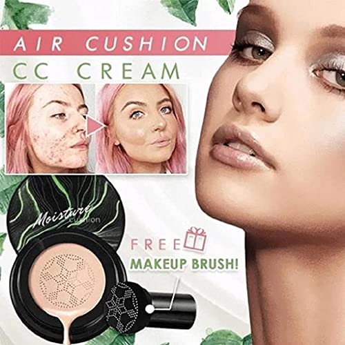 Caixk Flawless Mushroom Head Air Cushion Cc Cream, Waterproof Foundation Makeup, Concealer Cushion Mushroom Head Foundation, Long Lasting Waterproof Sweat-Proof Oil Controlling (Natural)