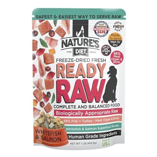Nature's Diet Ready Raw : Freeze-Dried Raw Dog Food, Salmon & Whitefish, Human Grade, High Pressure Pasteurized (HPP), 96% Meat, Organ, Bone, Safe & Natural, Dry or Wet Feeding
